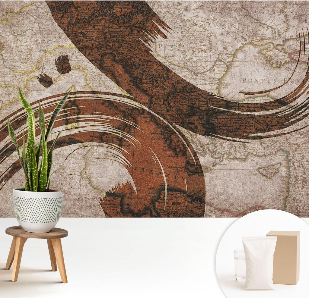 Fototapete - 208x146 cm - Tapete - Wandtapete - Wandbilder - Dekofolie - Tapete Folie - Wand - Dekoration - Wohnzimmer - Künstlerische Karte