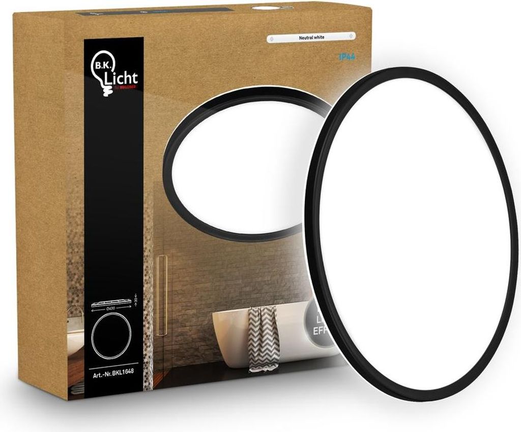 Plafonnier LED salle de bain projections d'eau plat, noir Image du produit 