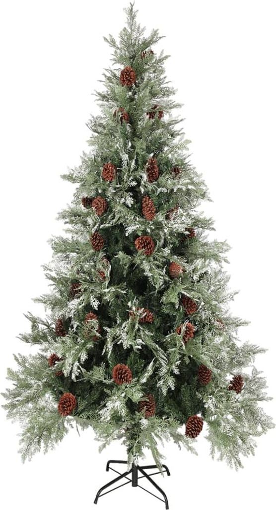 vidaXL Weihnachtsbaum mit Zapfen Grün und Weiß 225 cm PVC & PE