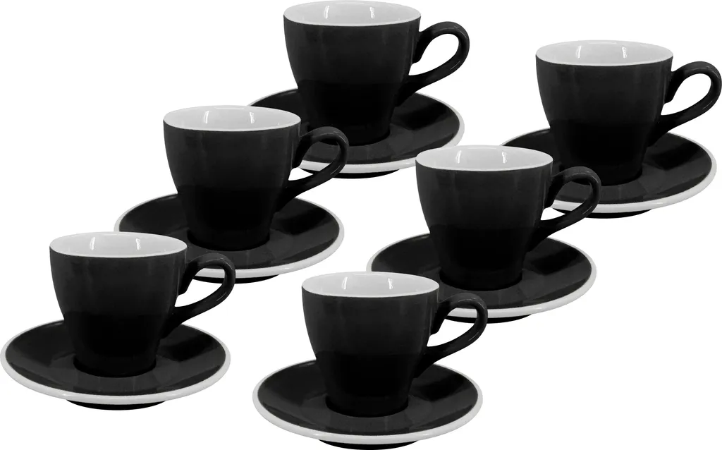 Set 6 Tazzine Milano 150ml Nere con Piattino - Accessori Caffè Moderni