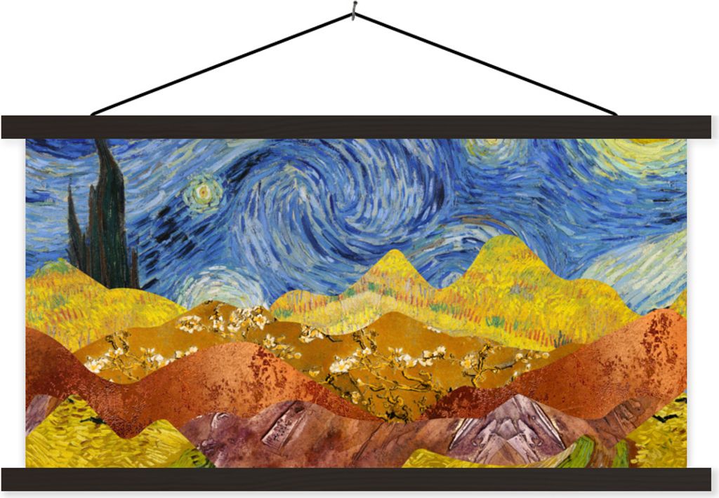 MuchoWow Textilposter Van Gogh - Kunst - Collage 150x75 cm mit schwarzem Rahmen - Posterleiste