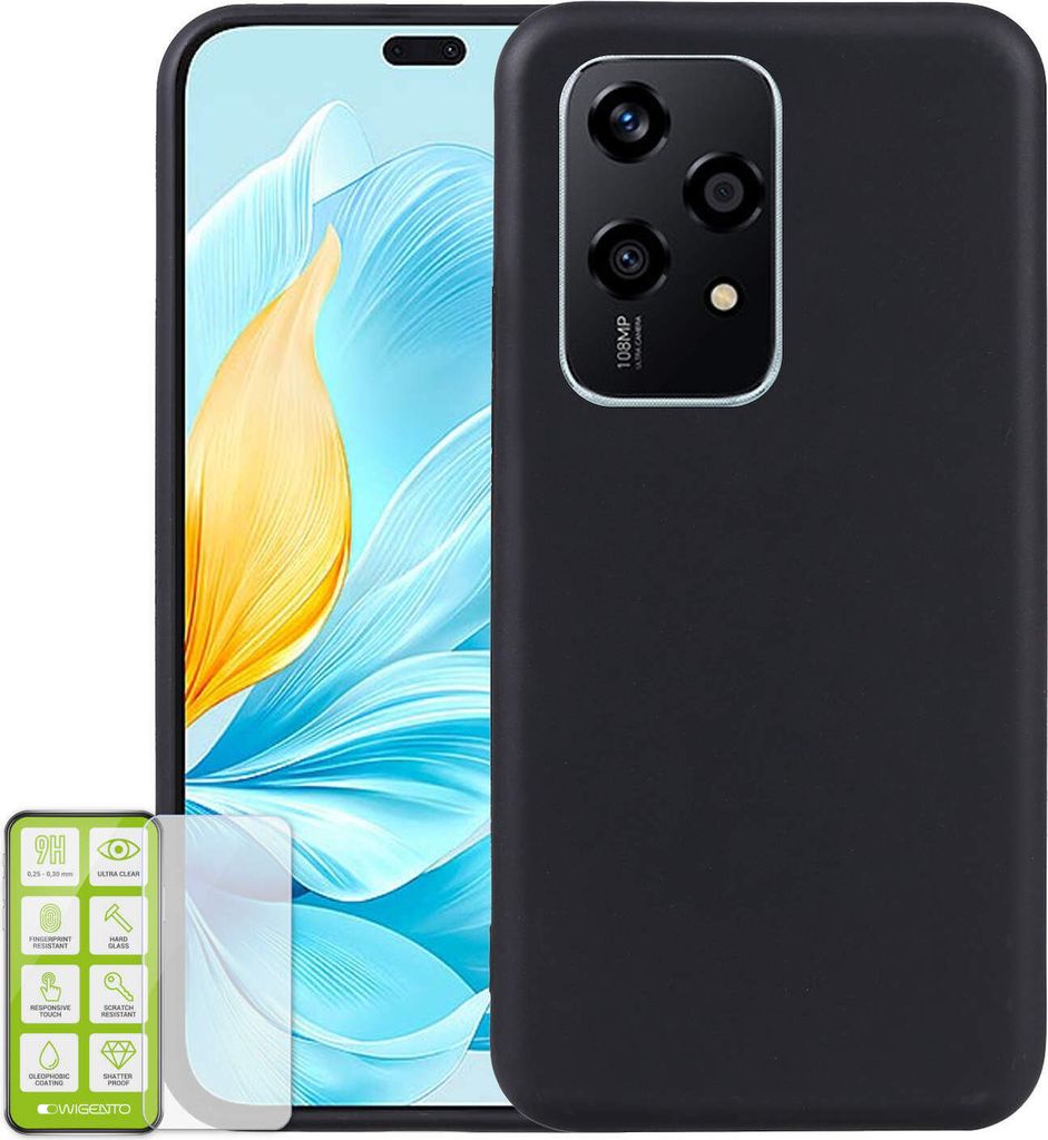 Für Honor 200 Lite Silikon Hülle H9 Glas Handy Tasche Schwarz Etuis Cover Case Kappe