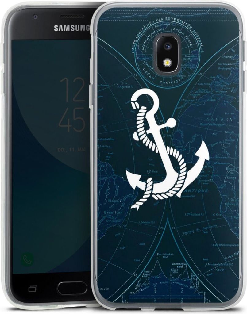 DeinDesign Handyhülle für Samsung Galaxy J3 Duos (2017) Silikon Hülle Case Smartphone Schutzhülle Anker Landkarte Segeln