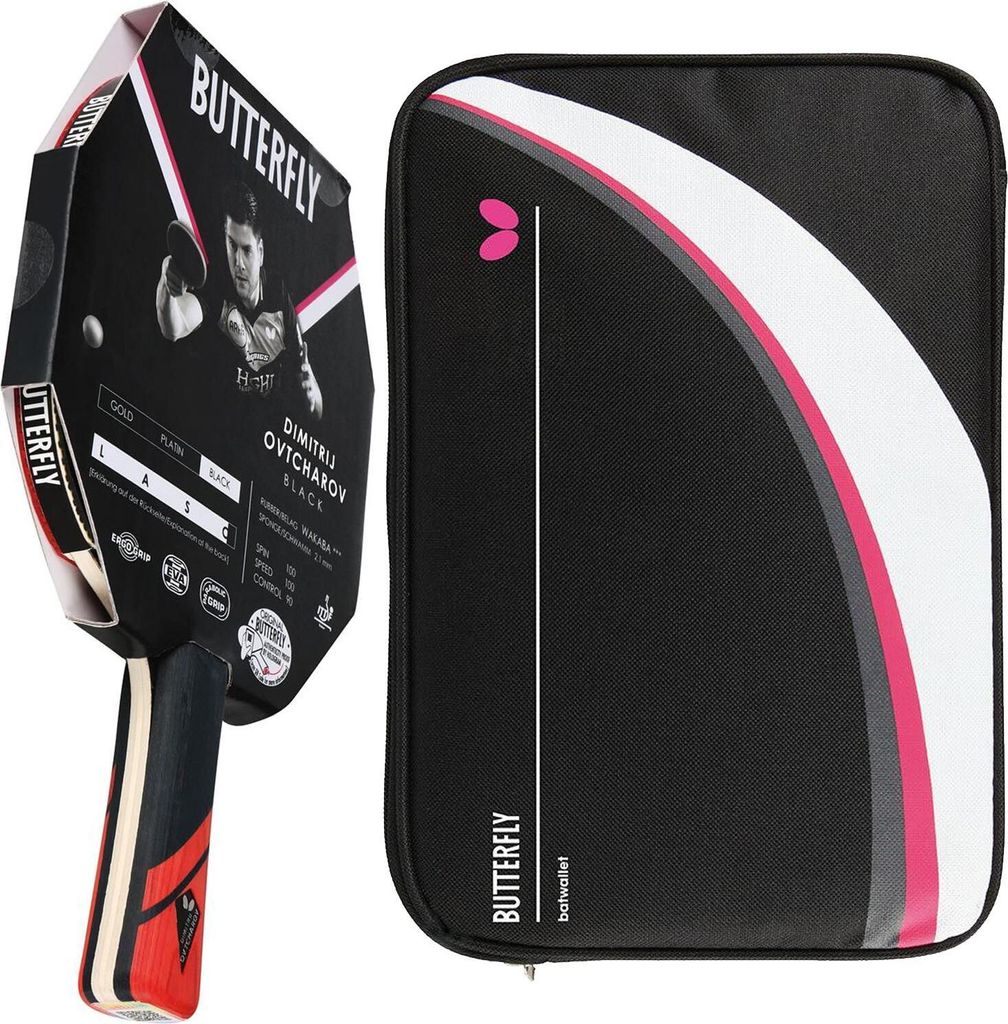 Butterfly 1x Dimitrij Ovtcharov Black Tischtennisschläger + Tischtennishülle Drive Case II