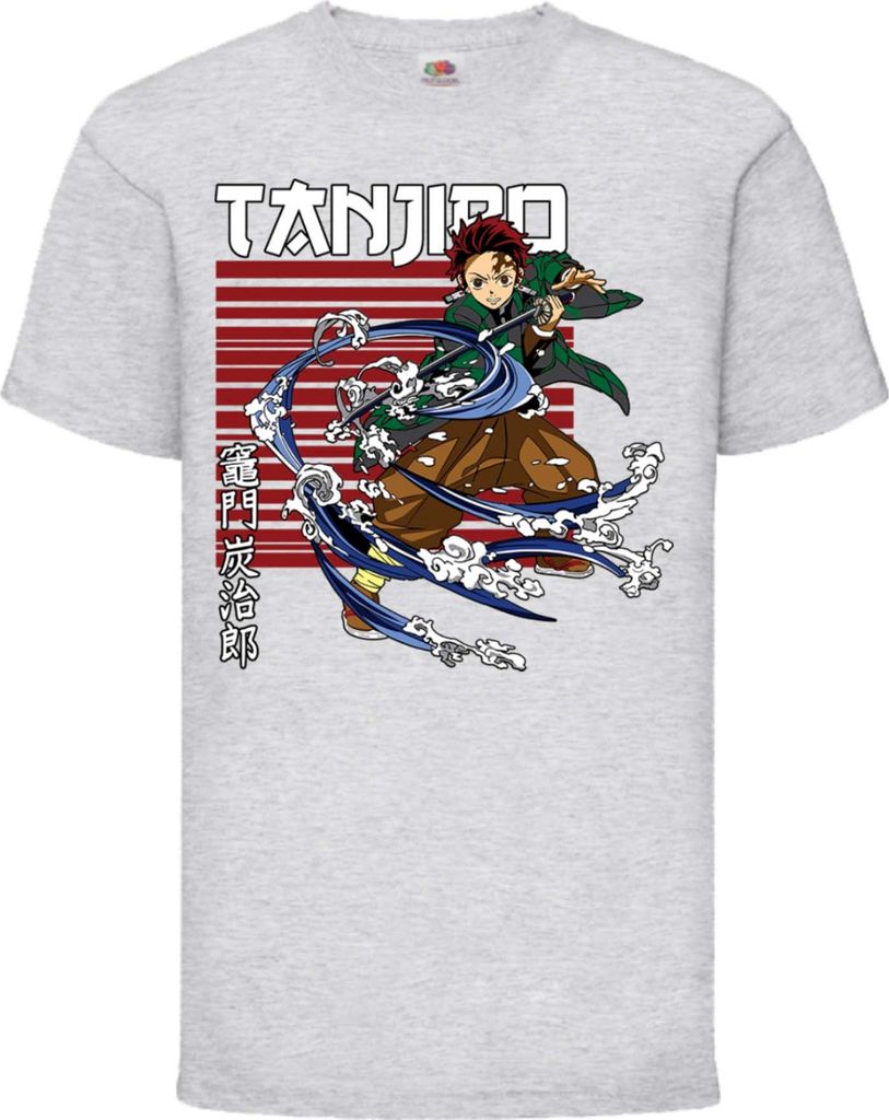 Kinder T-Shirt Demon Anime Slayer Tanjiro Kamado 02, 3-4 Jahr - 104 / Grau