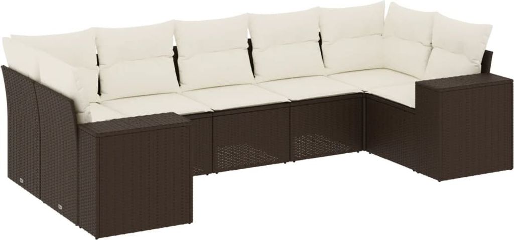 vidaXL 7-tlg. Garten-Sofagarnitur mit Kissen Braun Poly Rattan