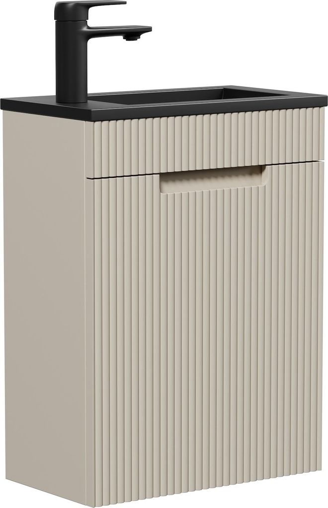 Badplaats Gäste-WC Waschtisch Set Thermis 40 x 22 cm Beige - Badmöbel Set mit Schwarzem Waschbecken und Unterschrank, Vormontiert und mit Soft-Close