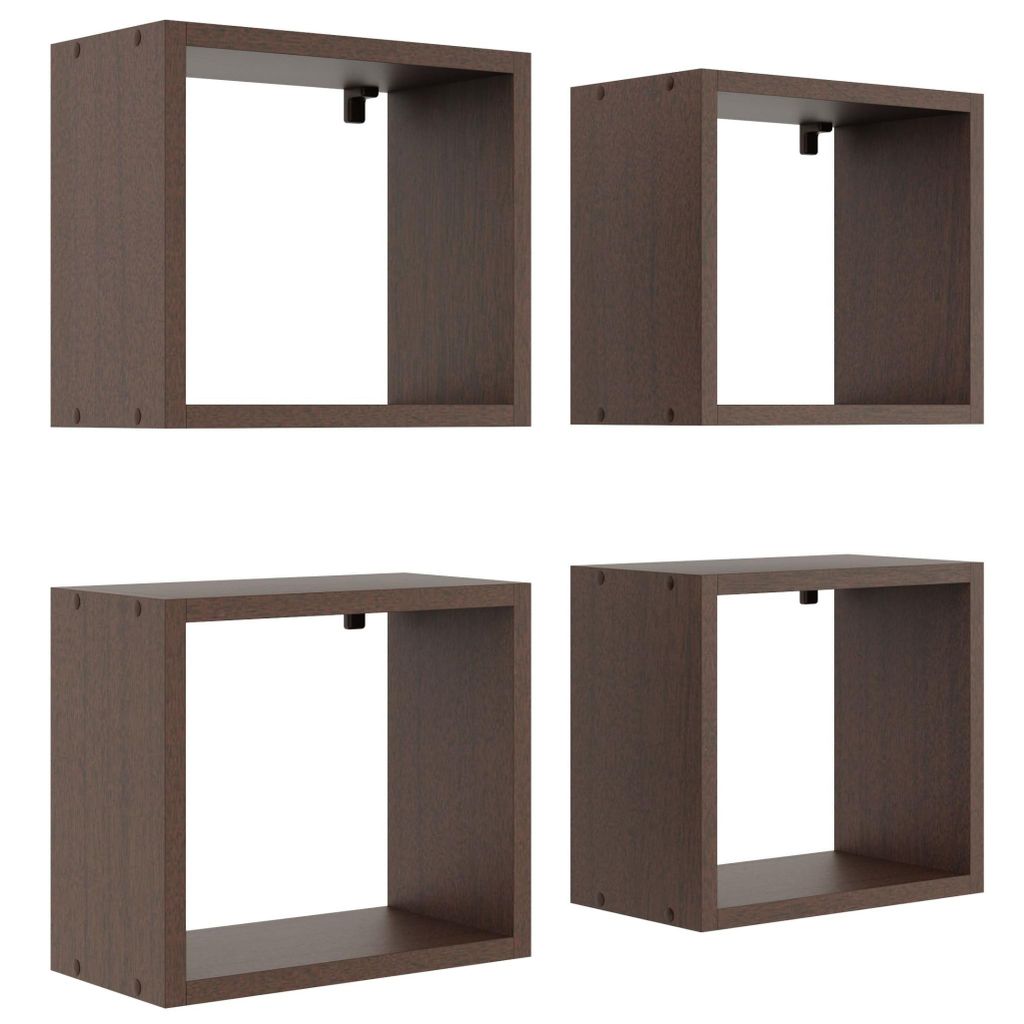 Set mit 4 Wandregalen Cube in Wenge – Moderne Hängeregale für Wohnzimmer, Schlafzimmer, Büro und Kinderzimmer