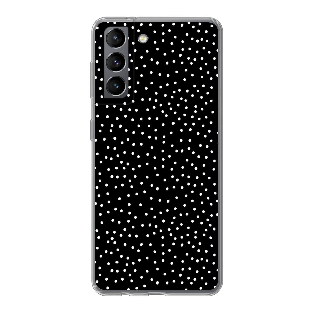 MuchoWow Handyhülle Schutzhülle Hülle für Samsung Galaxy S21 Polka dots - Schwarz - Weiß Silikon Softcase Handy Hülle - Softcase