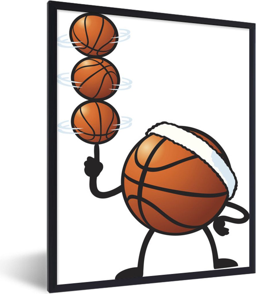 MuchoWow Gerahmtes Poster Eine Illustration einer Basketballfigur mit mehreren Bällen 30x40 cm - Poster mit Schwarzem Bilderrahmen Wandposter Ra...