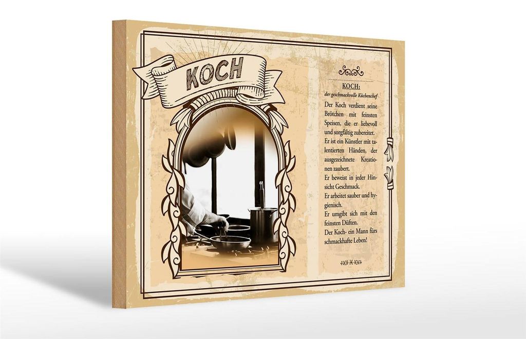 Holzschild Berufe 30x20cm Koch Speisen Geschmack Hygiene Produktbild 