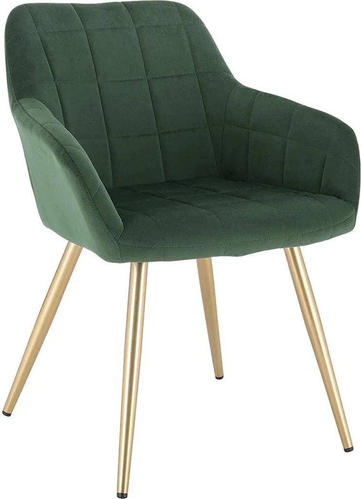 Chaise de table moderne velours vert et métal doré assise hauteur 47cm
