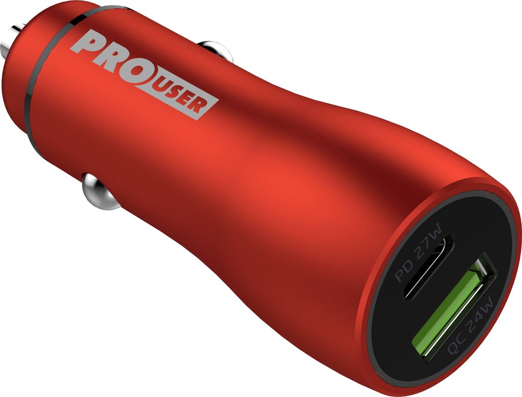 Pro User Dual-USB Car Charger 48W: Auto Ladegerät aus Aluminium mit USB-C PD und USB Quick Charge 3.0 Ausgang und LED Ring – extra Power aus dem...