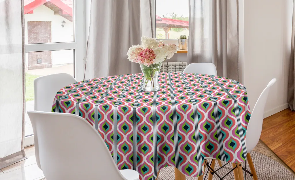 ABAKUHAUS Tovaglia rotonda ondulata, look retrò Motivo astratto Arte, tovaglia circolare Copertura per sala da pranzo Decorazione cucina, 150 cm, multicolore