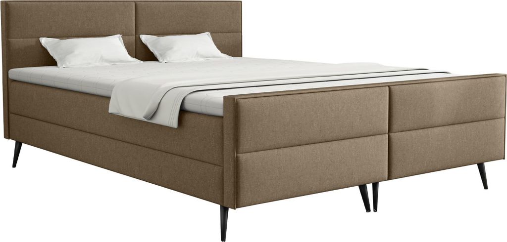 FEDVE Boxspringbett Doppelbett Bockau Schlafzimmer Bett Bonell-Matratze Topper 160x200 cm Hellbraun (Monolith 9)