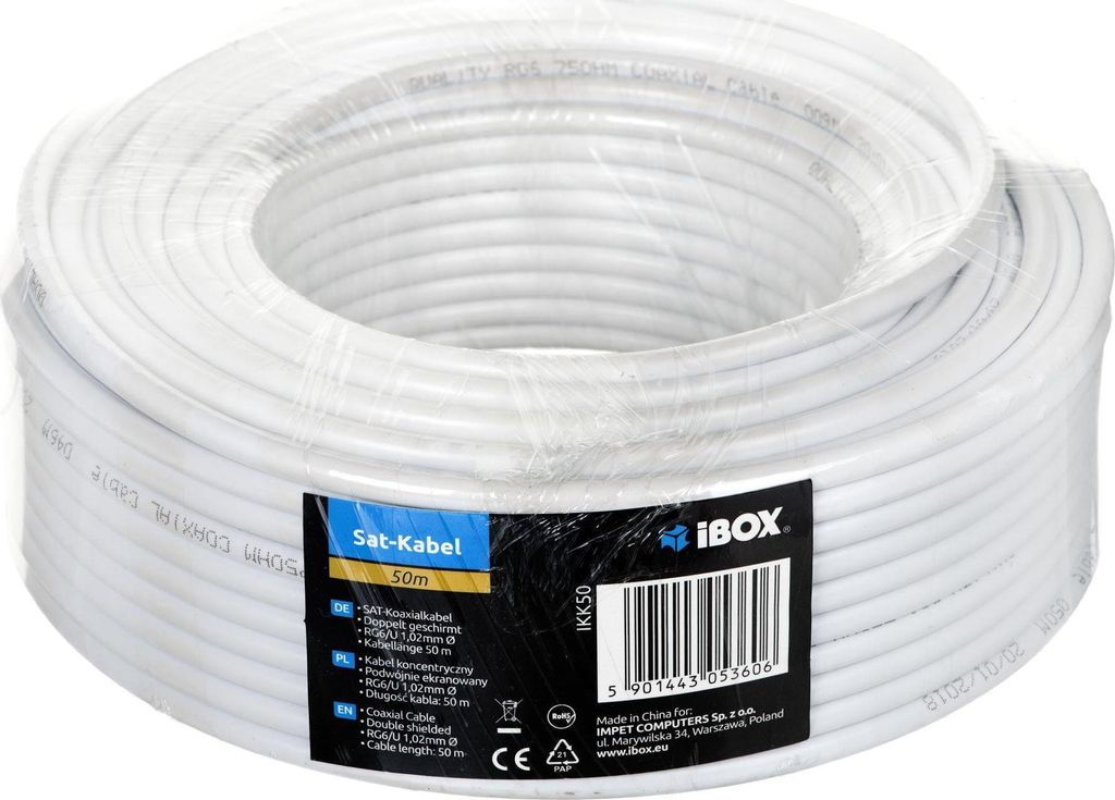 iBOX IKK50 50m Weißes Koaxialkabel Hochwertig