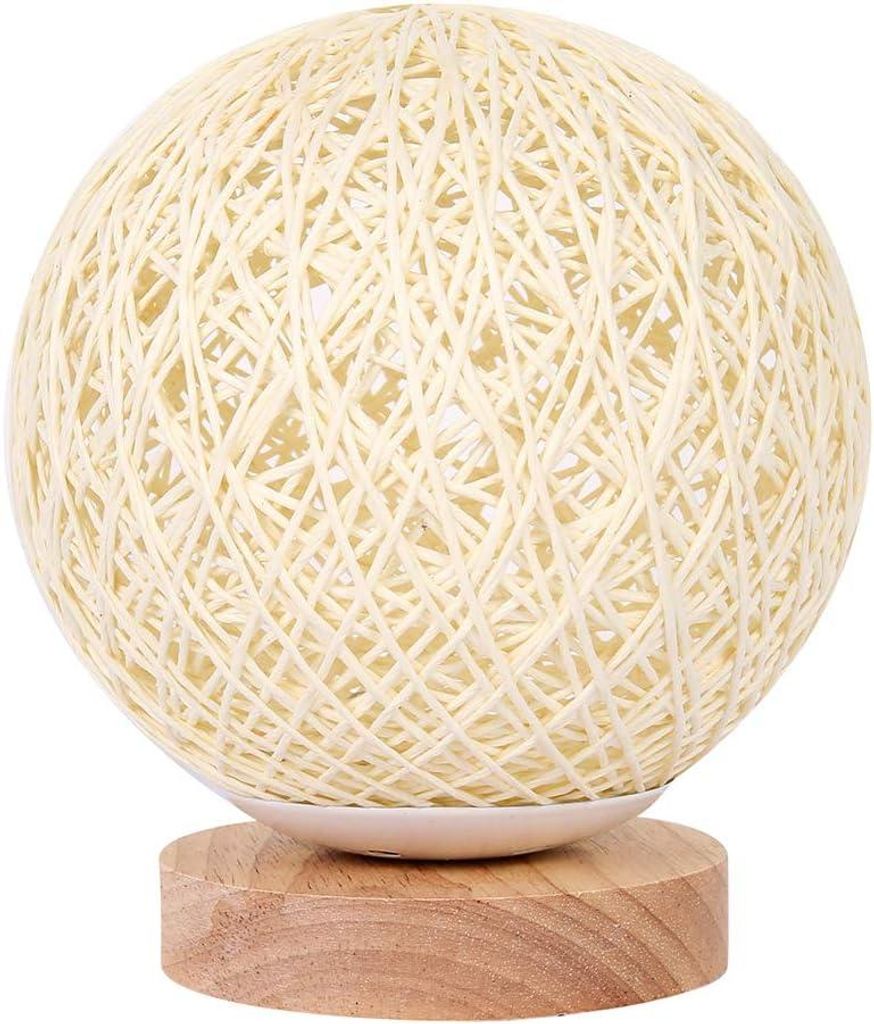 Wiederaufladbare LED-Nachttischlampe aus Rattan mit USB-Anschluss, natürlicher Lampenschirm, Schlafzimmerdekoration (beige)