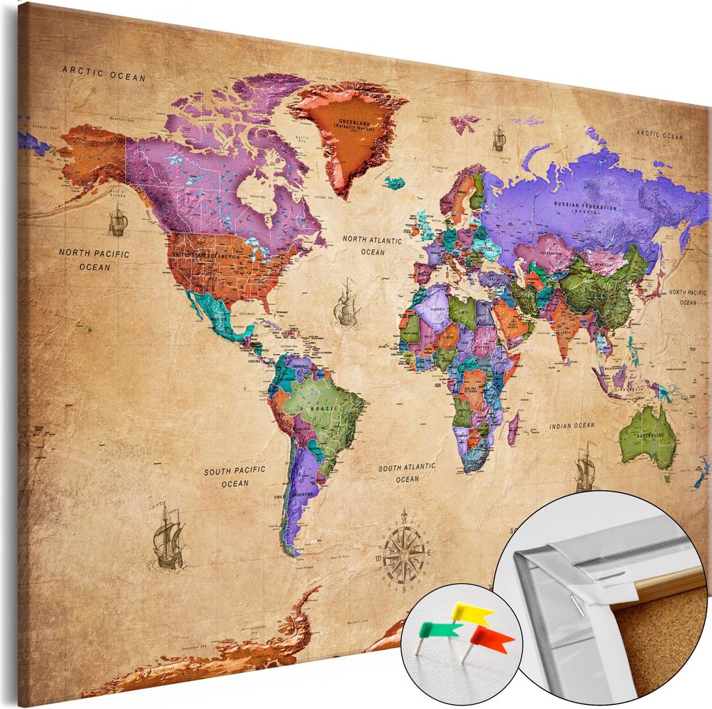 Vliesstoff Korkbild - Colourful Travels (1 Part) Wide 90x60 cm Karten k-A-0381-p-a