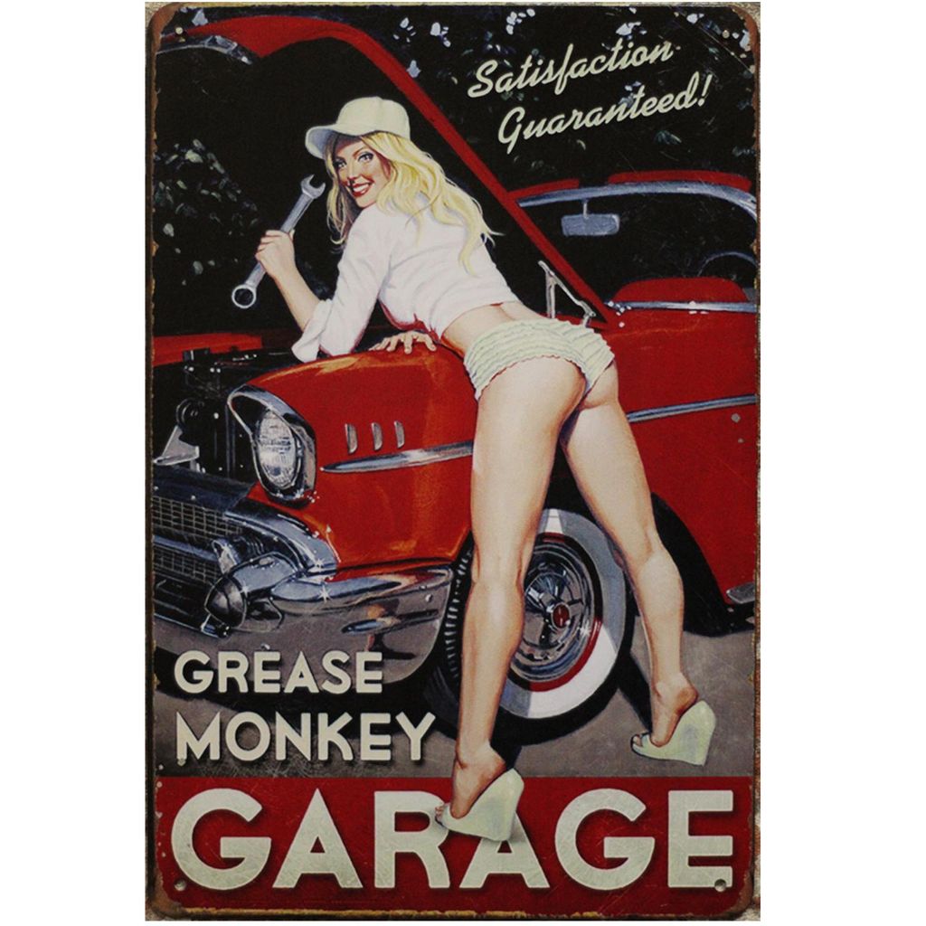 Wand Dekoration - Garage Grease Monkey - Metall Poster - Garagendekoration - Retro Blechschild - Wand Dekoration - Wandplatte