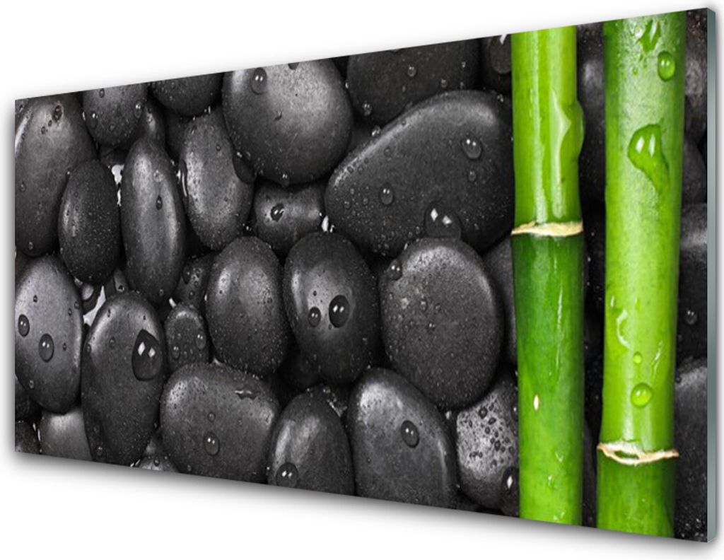 Küchenrückwand aus Glas 100x50cm Spritzschutz Bambusrohre Steine Kunst