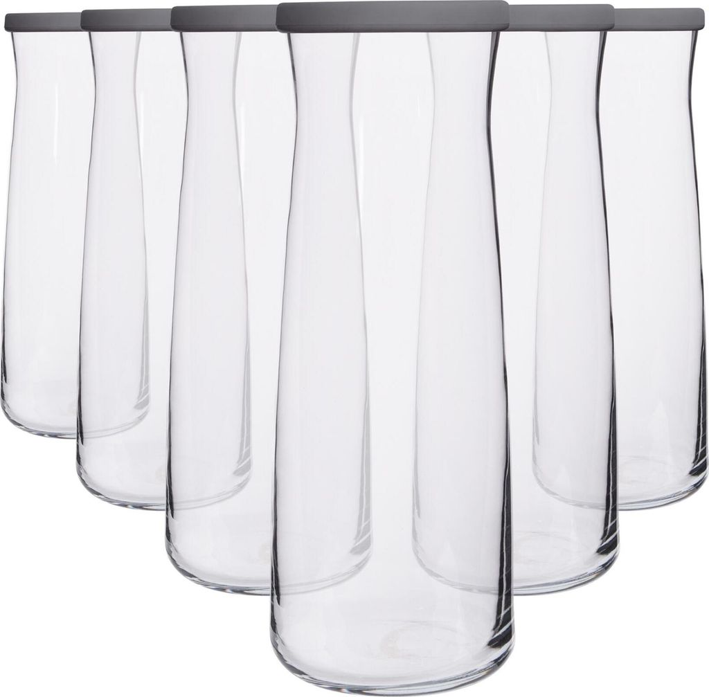 6x Grauer Deckel 1.2L Vera Glas Karaffe - Wasser Wein Saft Kühlschrank Lagerung Krug-Set | Nachttisch Wäscherei Spenderflasche - Von LAV