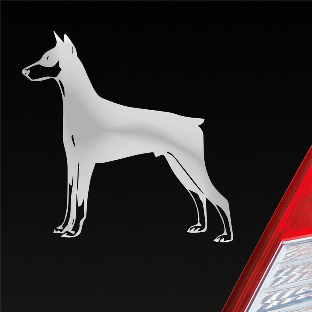 Auto Aufkleber Dobermann Hund Dog Animal Tier 10x10 cm Silber Sticker Heckscheibenaufkleber
