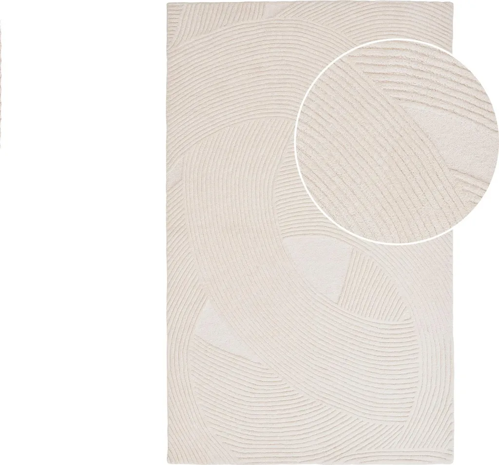Grand tapis de salon Pune en coton blanc cassé fait main 160x230 cm