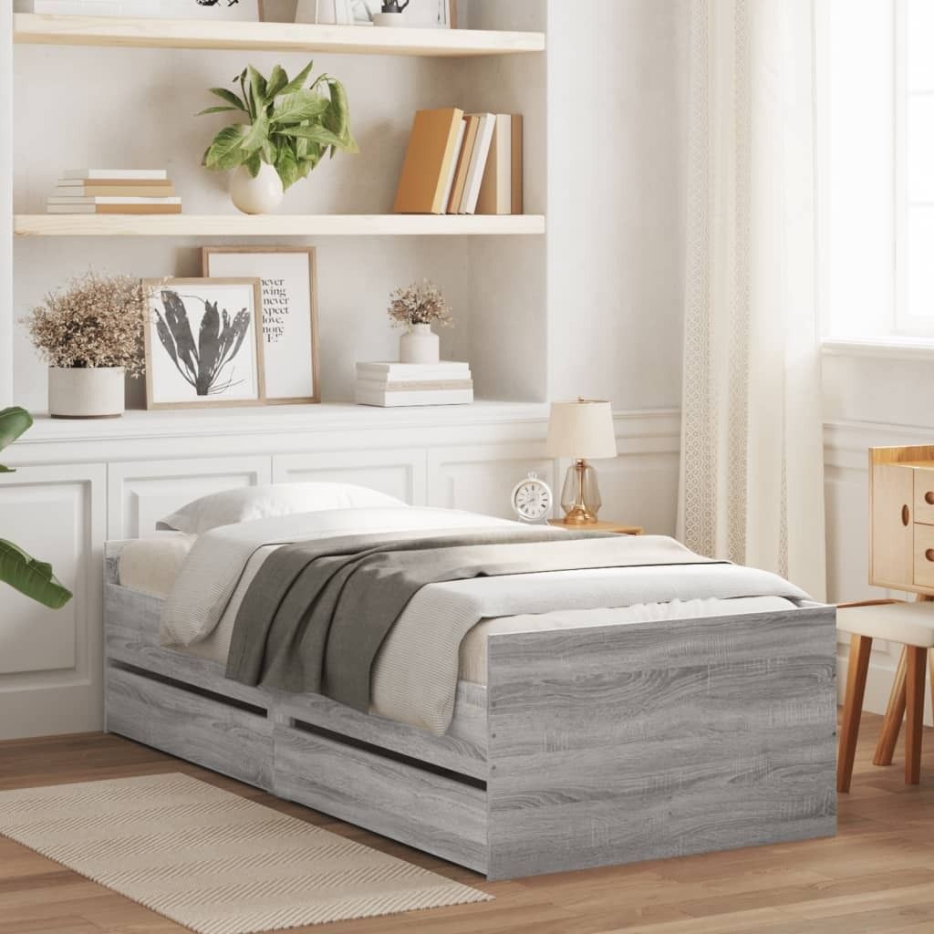 Maison Exclusive - Bettgestell mit Schubladen Grau Sonoma 100x200 cm