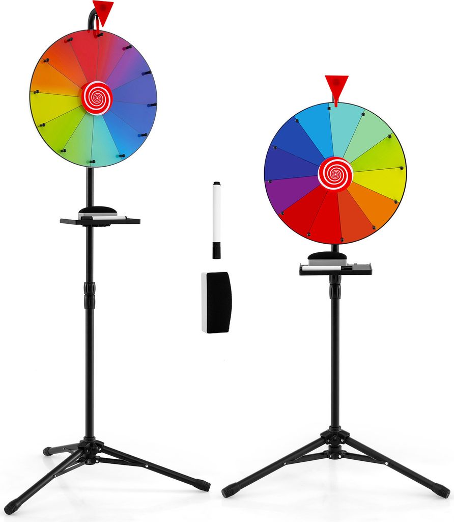 DREAMADE Preisrad mit 40 cm Durchmesser, Rouletterad mit 12 farbigen Feldern & zusammenklappbarem Dreibeinständer, höhenverstellbar von 97 cm - 1...