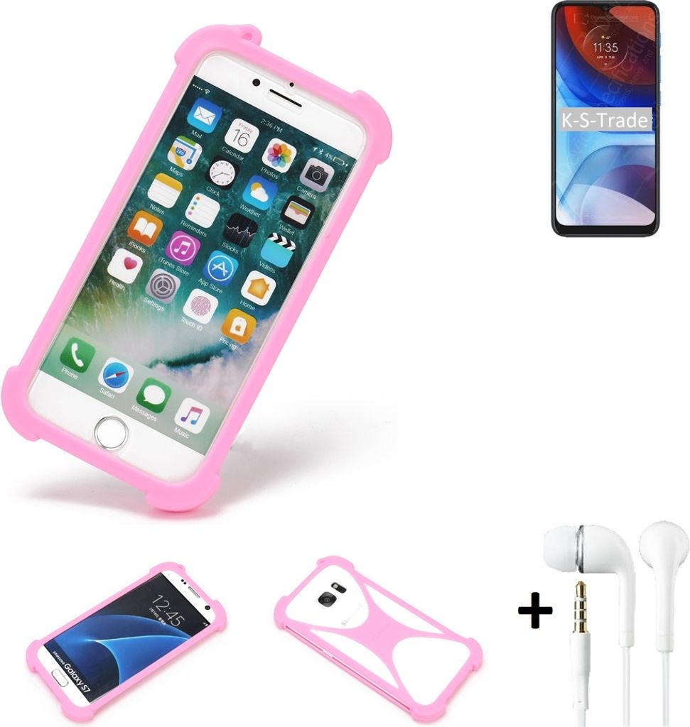 K-S-Trade Bumper + Kopfhörer kompatibel mit Motorola Moto E7i Power Handy Hülle Schutzhülle Silikon Schutz Hülle Cover Case Silikoncase