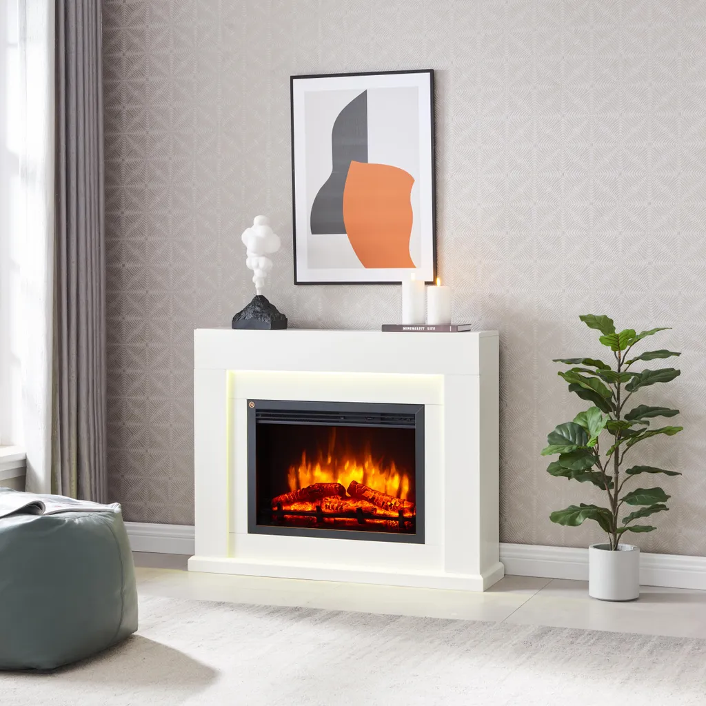 Cheminée électrique décorative blanche avec chauffage LED et télécommande - 8
