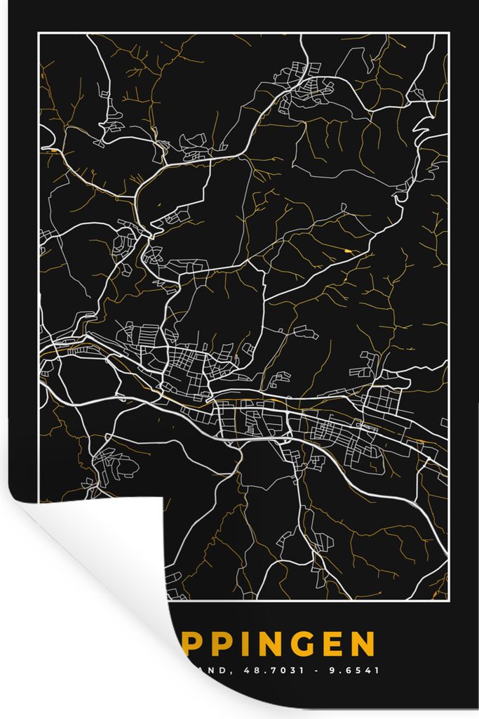 MuchoWow Wandtattoo Wandsticker Wandaufkleber Göppingen - Stadtplan - Deutschland - Karte - Gold 80x120 cm Selbstklebend und Repositionierbar - ...