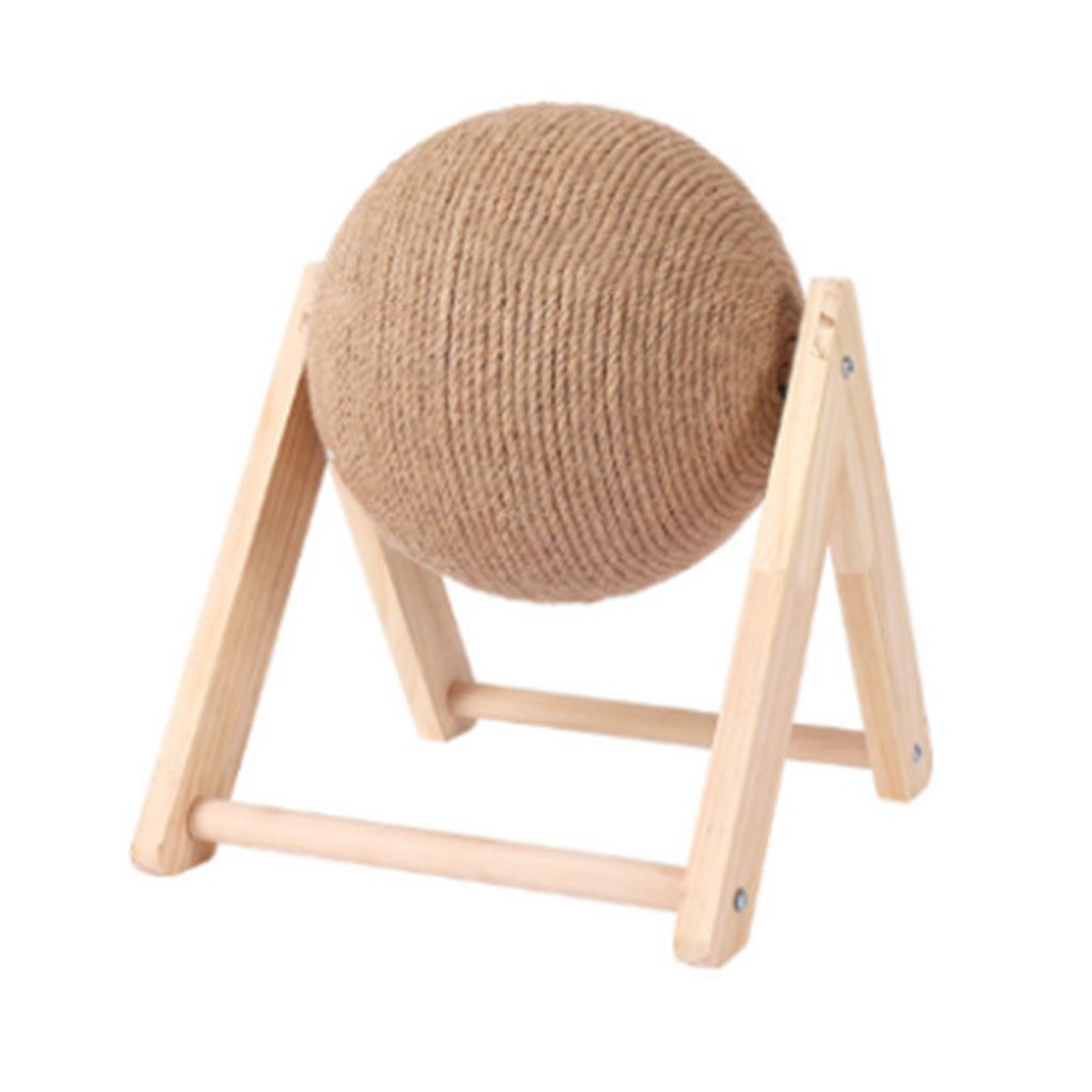 Kratzbaum mit Sisal Ball, Katzenspielzeug, interaktiv, aus Massivholz, für Kletterübungen und Möbelschutz