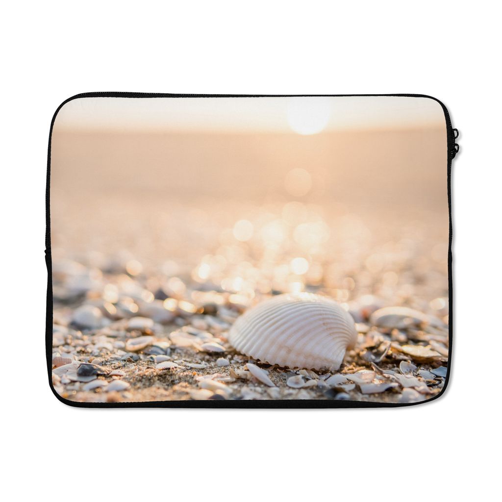 MuchoWow Laptop Hülle 17 Zoll Laptoptasche Muscheln - Weiß - Strand - Sommer - Zipper - Schutzabdeckung