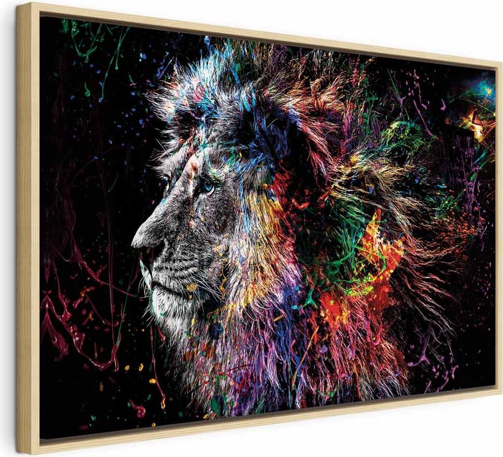 Italienischer Leinwand Leinwandbild - Crazy Lion (1 Part) Wide 60x40 cm Tiere g-C-0269-b-a