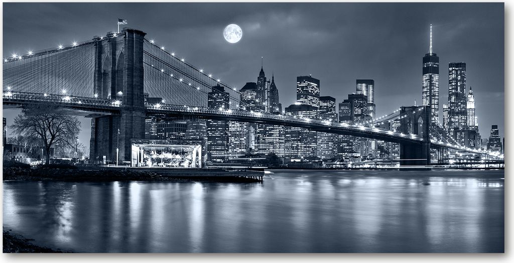 Tulup Glas-Bild - 100x50 -Wandkunst - Wandbild hinter gehärtetem Sicherheitsglas - Sehenswürdigkeiten & Architektur - Manhattan New York - Schw...