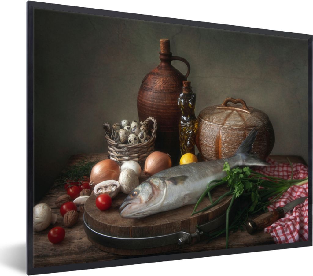 MuchoWow® Gerahmtes Poster Rustikal - Fisch - Stilleben - Produktbild 