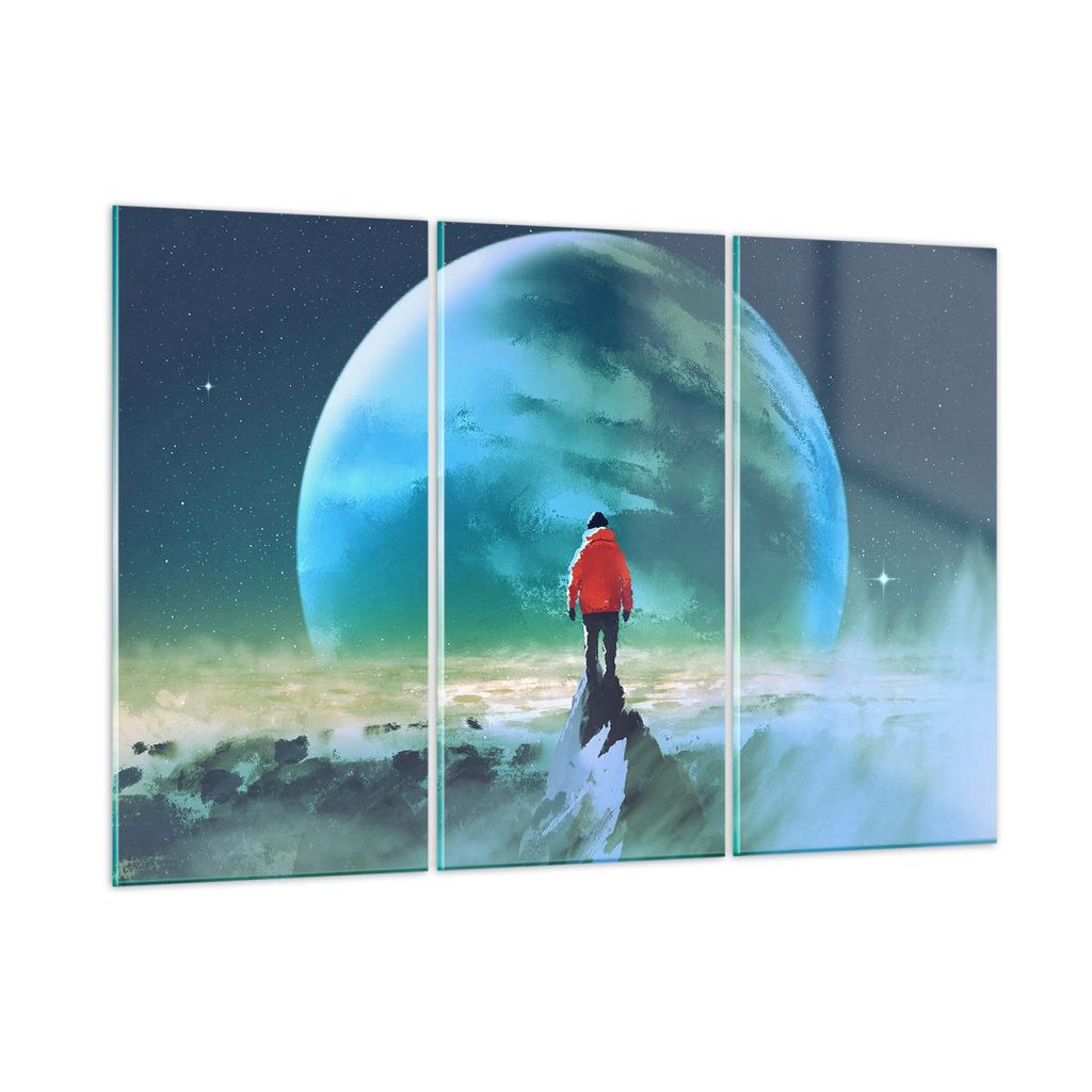 Bilder auf glas - Mann Planet - 105x70cm - Glasbilder - Wandbilder - Bilder - Kunstdruck - zum Aufhängen bereit - Wanddekoration aus Glas - Glas B...