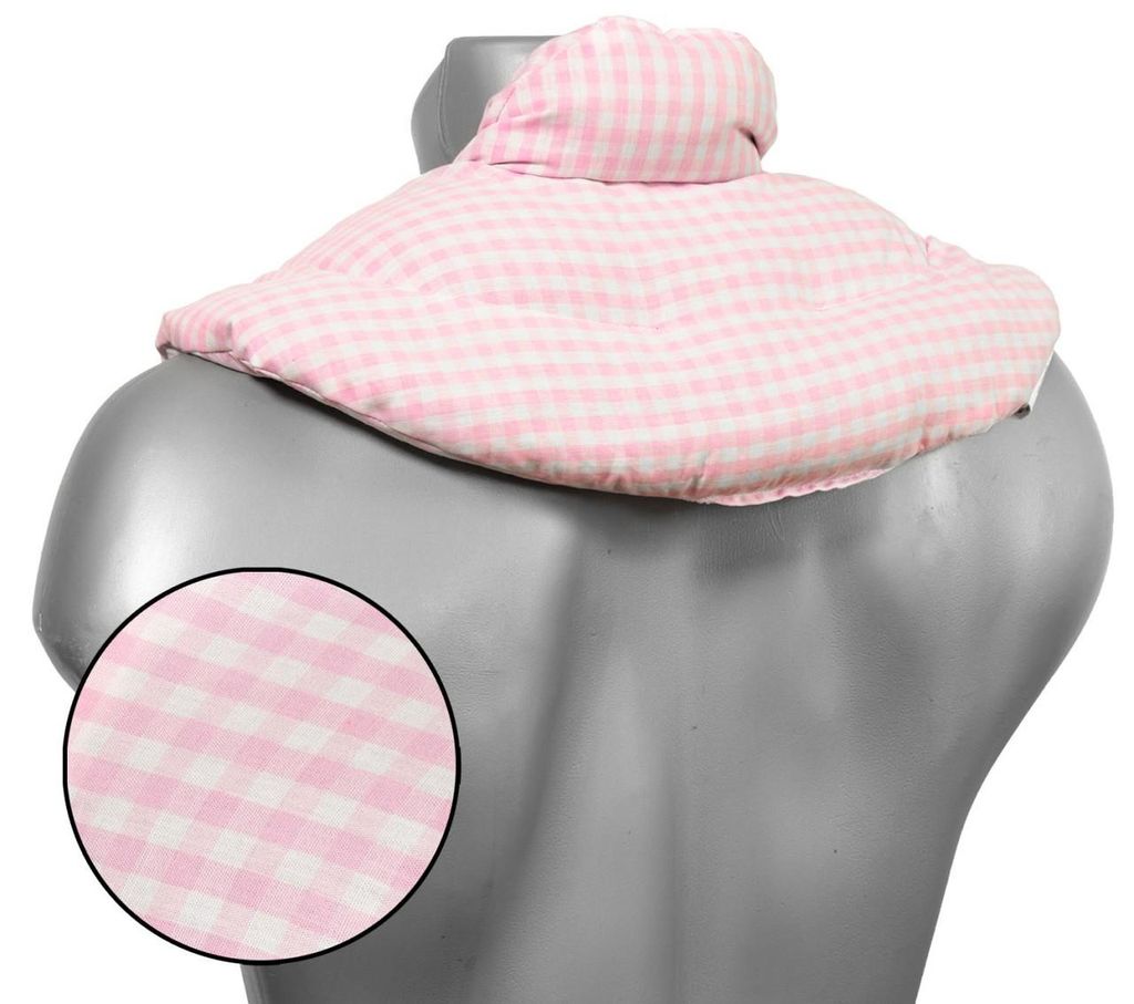 Nackenhörnchen mit Stehkragen Bio-Stoff rosa-weiß. Kirschkernkissen. Nackenkissen Wärmekissen - Nacken-Heizkissen für Mikrowelle und Backofen