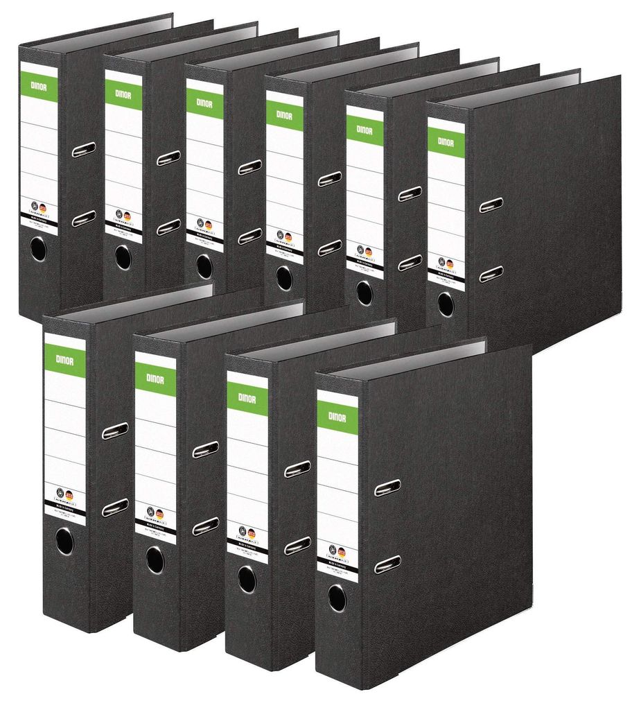 DINOR Ordner 10er Pack 8cm DIN A4 Schwarz Recycling Produktbild 