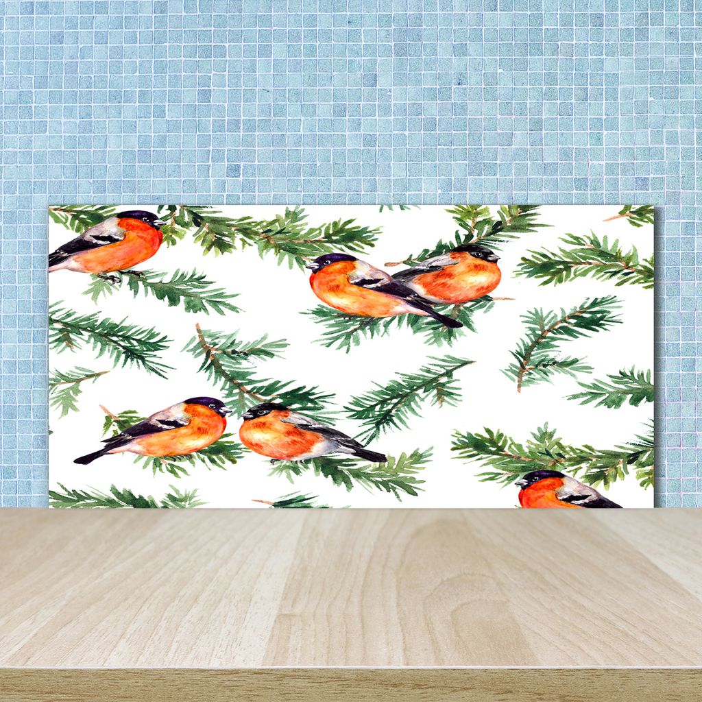 Tulup Küchenrückwand Spritzschutz aus Glas -100x50 -Spritzschutz auf gehärtetes GlasDeko Tiere Rotkehlchen