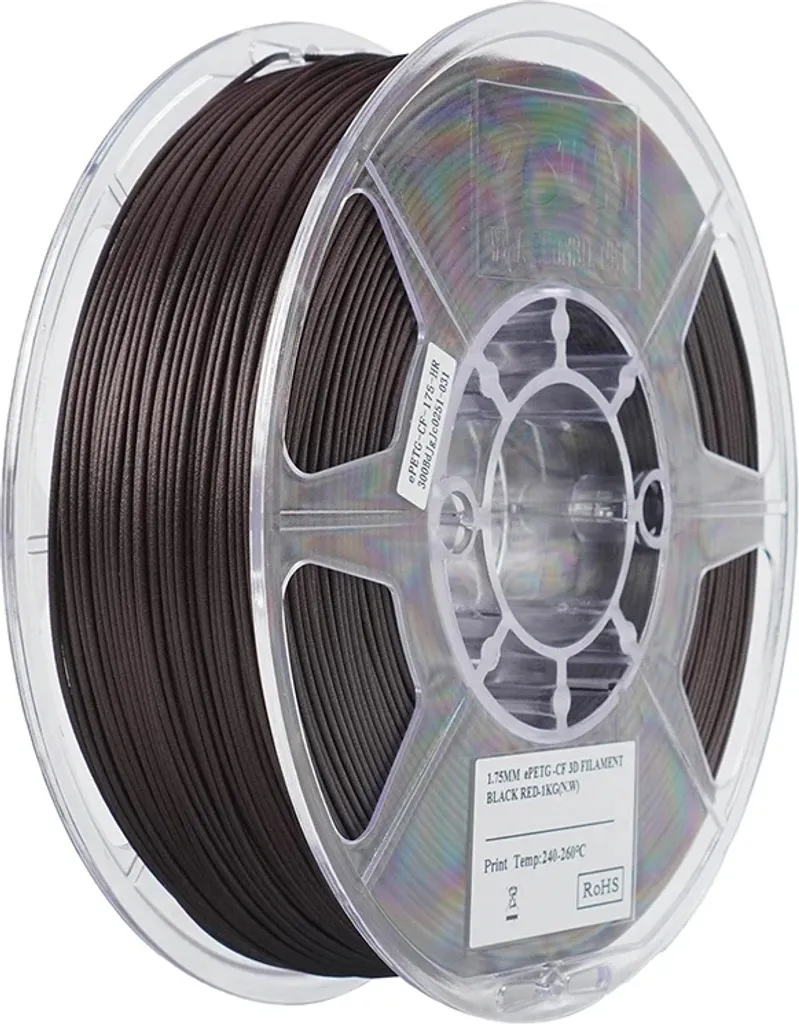 Filament 3D PETG Carbone Haute Résistance 1.75 mm 1kg Noir et Rouge Pro