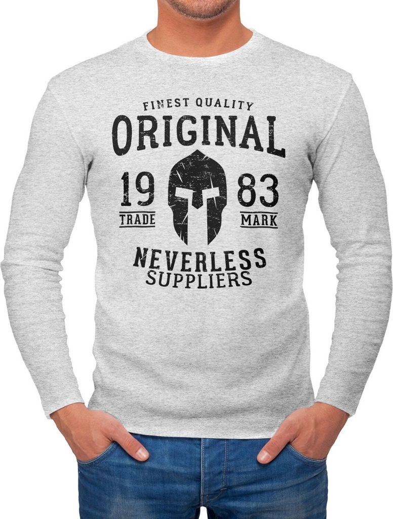 Herren Longsleeve Sparta Helm Original Gladiator Vintage Langarmshirt Neverless grau-melange S