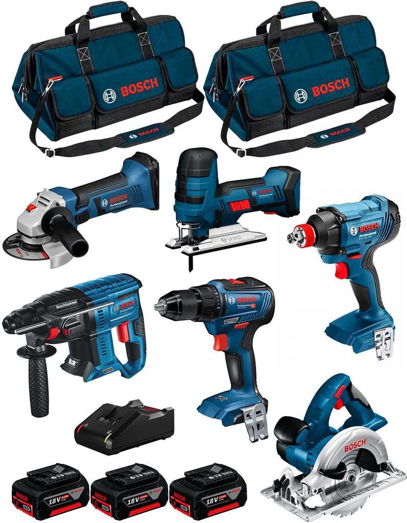 BOSCH Kit 18V BK601BAG (GDX 18V-180+GSR 18V-55+GKS 18V-LI+GST 18V-LI S+GBH 18V-21+GWS 18-125V-LI+3 x 4,0Ah+GAL18V-40+2 Taschen)