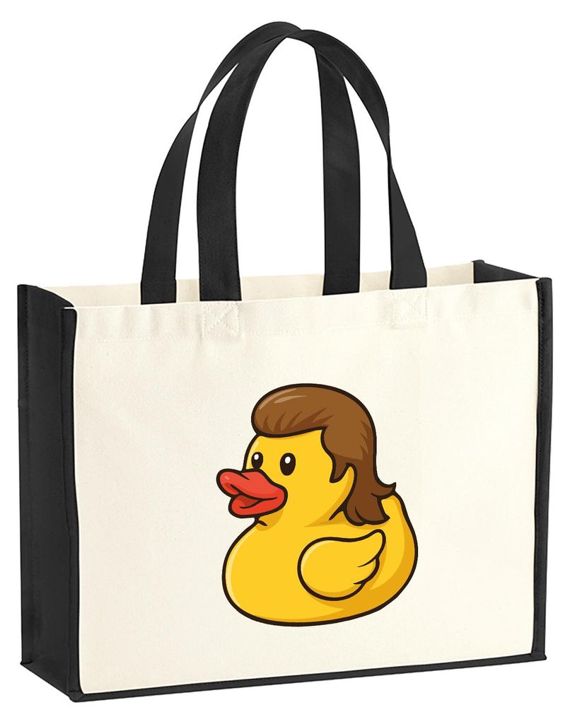 Huuraa Jutetasche Quietscheente Vokuhila Gummiente 80s 21 Liter Black Jute und Baumwolle Einkaufstasche Geschenkidee