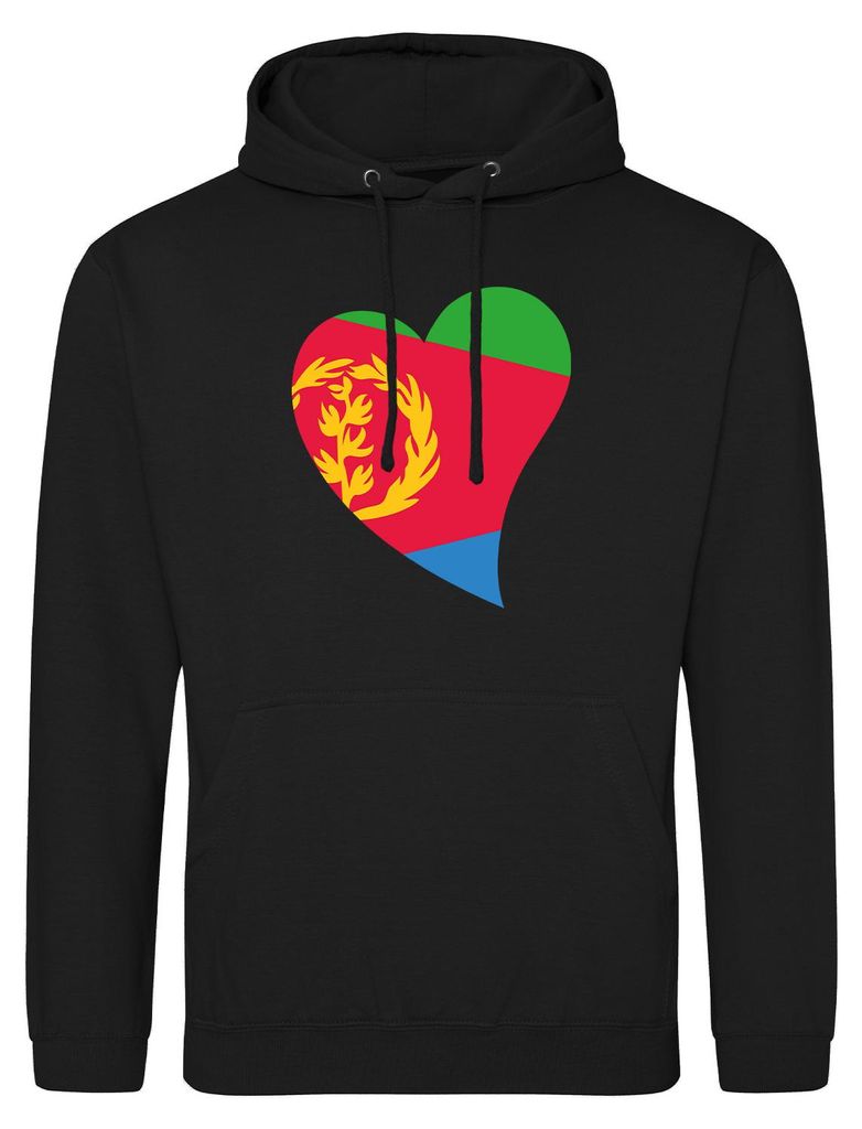 Huuraa Uni Hoodie Eritrea Flagge Herz L Deep Black Vegan Sweatshirt Geschenkidee