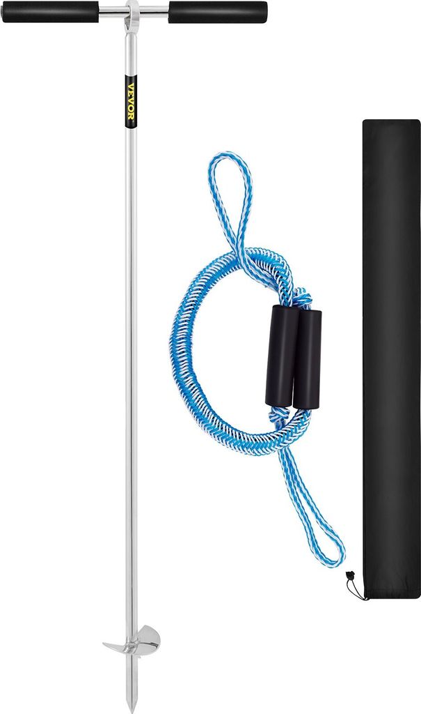 Sandanker Bohrer zum Strand und zur Sandbank, 90 cm Schraubanker aus Edelstahl 316 mit abnehmbarem Griff, Bungee-Leine und Tragetasche, für Jet-Sk...