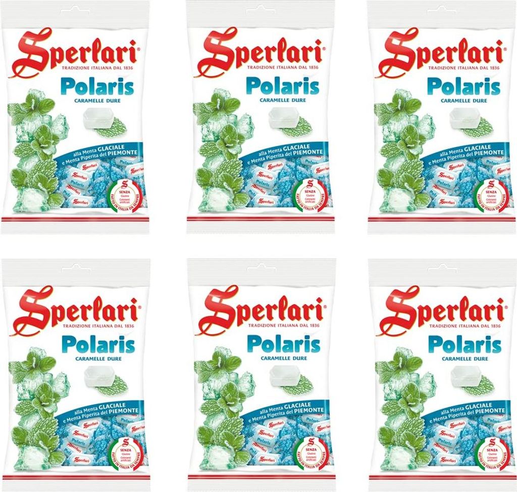 6x Sperlari Polaris Caramelle Dure alla Menta Glaciale Harte Bonbons Gletscherminze 200g
