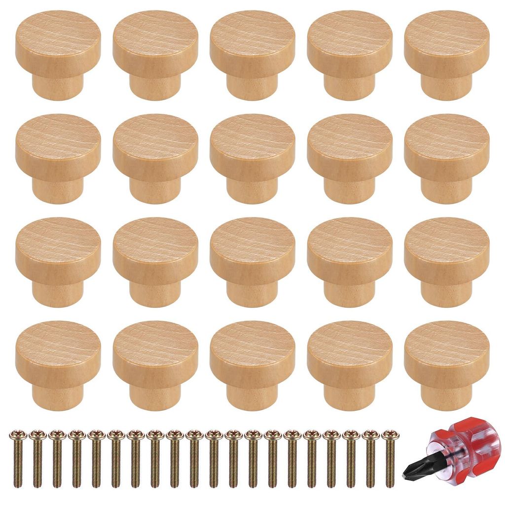 20 Holzknöpfe und -griffe für Schränke, Schubladen, Kommoden und andere Möbel, inklusive Schrauben – 35 mm