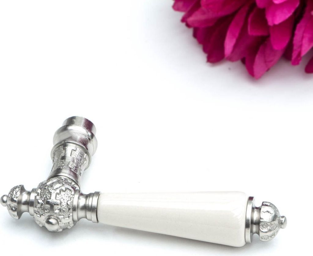 Türklinke, einzeln, weißer Porzellangriff | Nickel matt